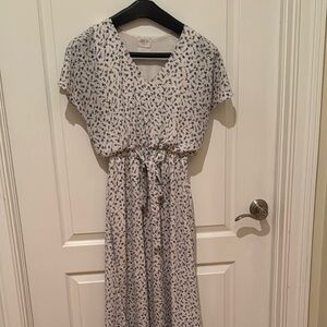 Sienna Sky White Midi Dress with Blue Flower Print